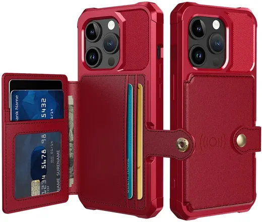 Apple iPhone 15 Pro Max 3 in 1 Back Cover Portemonnee Hoesje Rood afbeelding 1