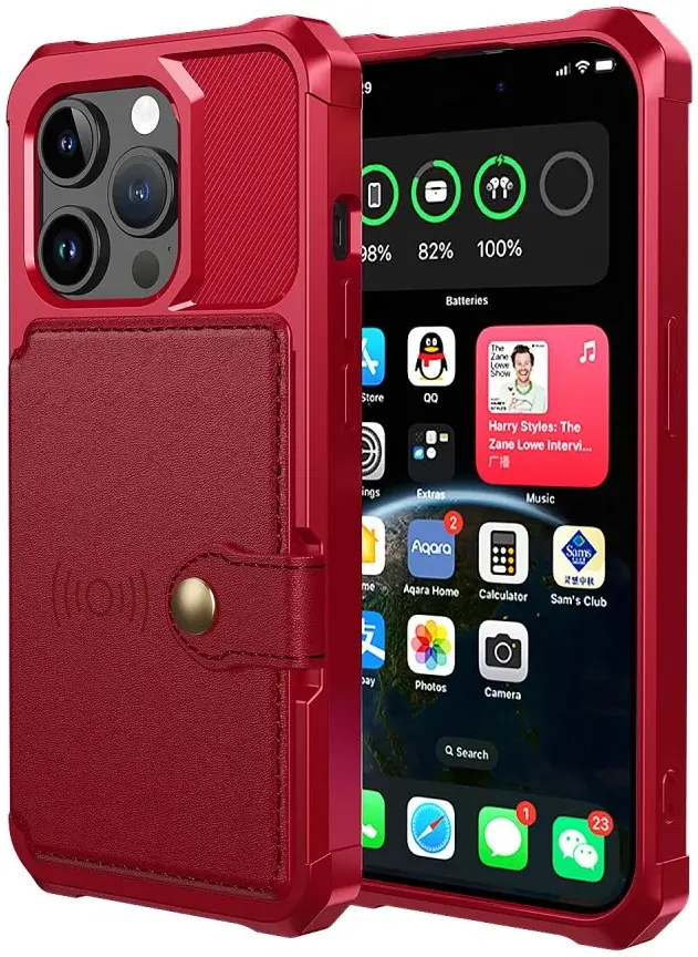 Apple iPhone 15 Pro Max 3 in 1 Back Cover Portemonnee Hoesje Rood afbeelding 2