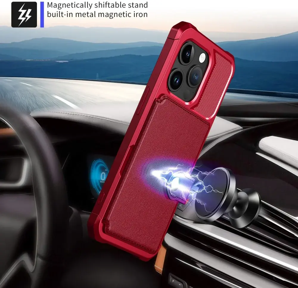 Apple iPhone 15 Pro Max 3 in 1 Back Cover Portemonnee Hoesje Rood afbeelding 6
