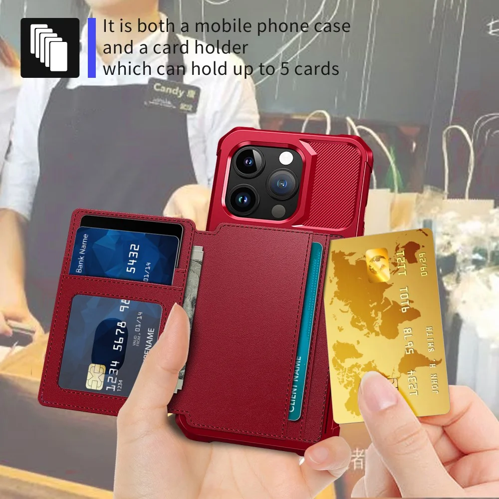 Apple iPhone 15 Pro Max 3 in 1 Back Cover Portemonnee Hoesje Rood afbeelding 9