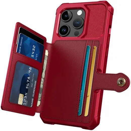 Apple iPhone 15 Pro Max 3 in 1 Back Cover Portemonnee Hoesje Rood afbeelding 5