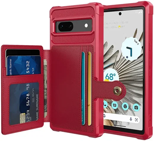 Google Pixel 7a 3 in 1 Back Cover Portemonnee Hoesje Rood afbeelding 1