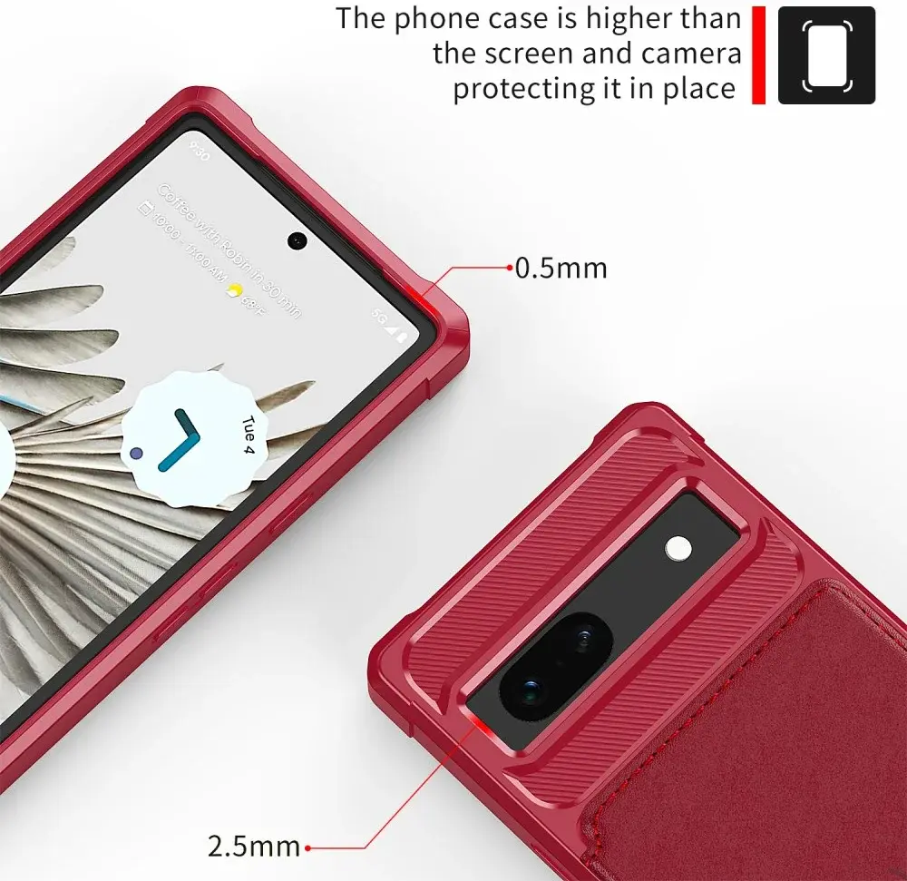 Google Pixel 7a 3 in 1 Back Cover Portemonnee Hoesje Rood afbeelding 9