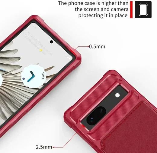 Google Pixel 7a 3 in 1 Back Cover Portemonnee Hoesje Rood afbeelding 9