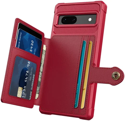 Google Pixel 7a 3 in 1 Back Cover Portemonnee Hoesje Rood afbeelding 3