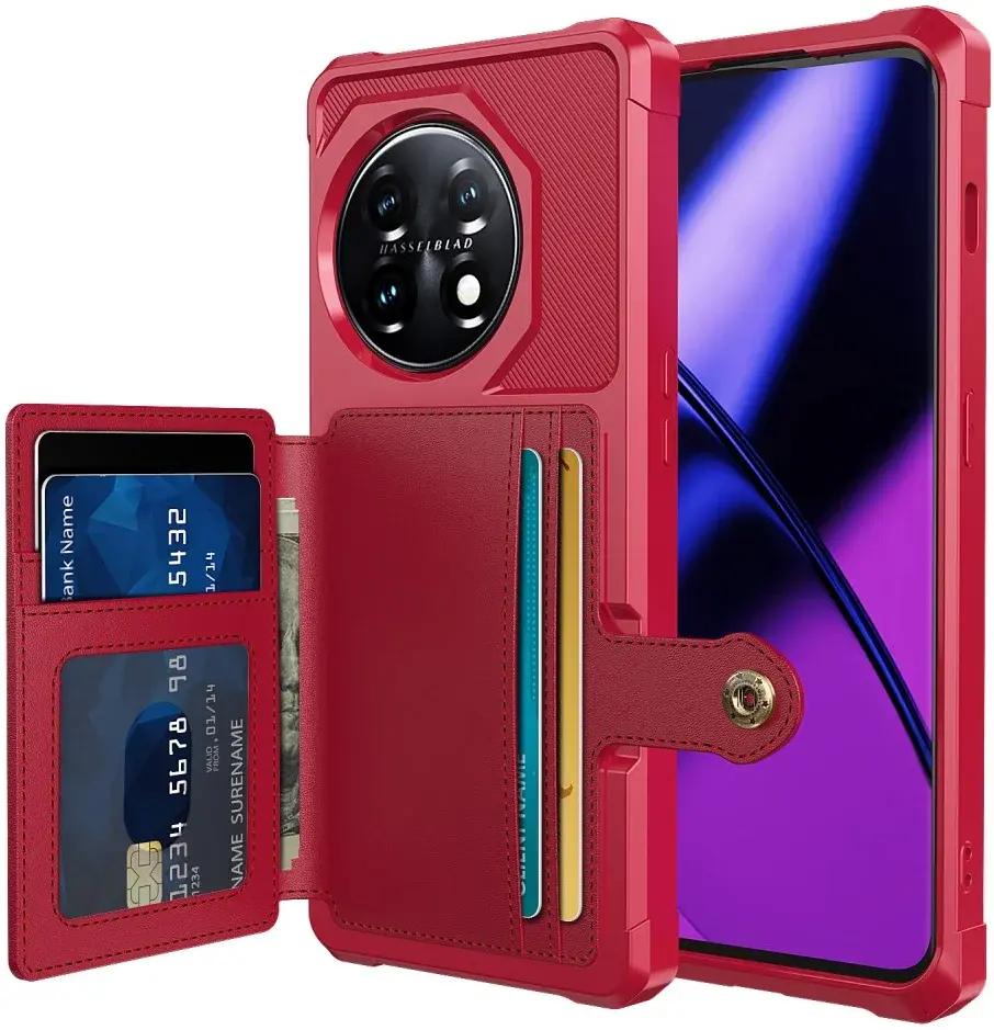 OnePlus 11 3 in 1 Back Cover Portemonnee Hoesje Rood afbeelding 1