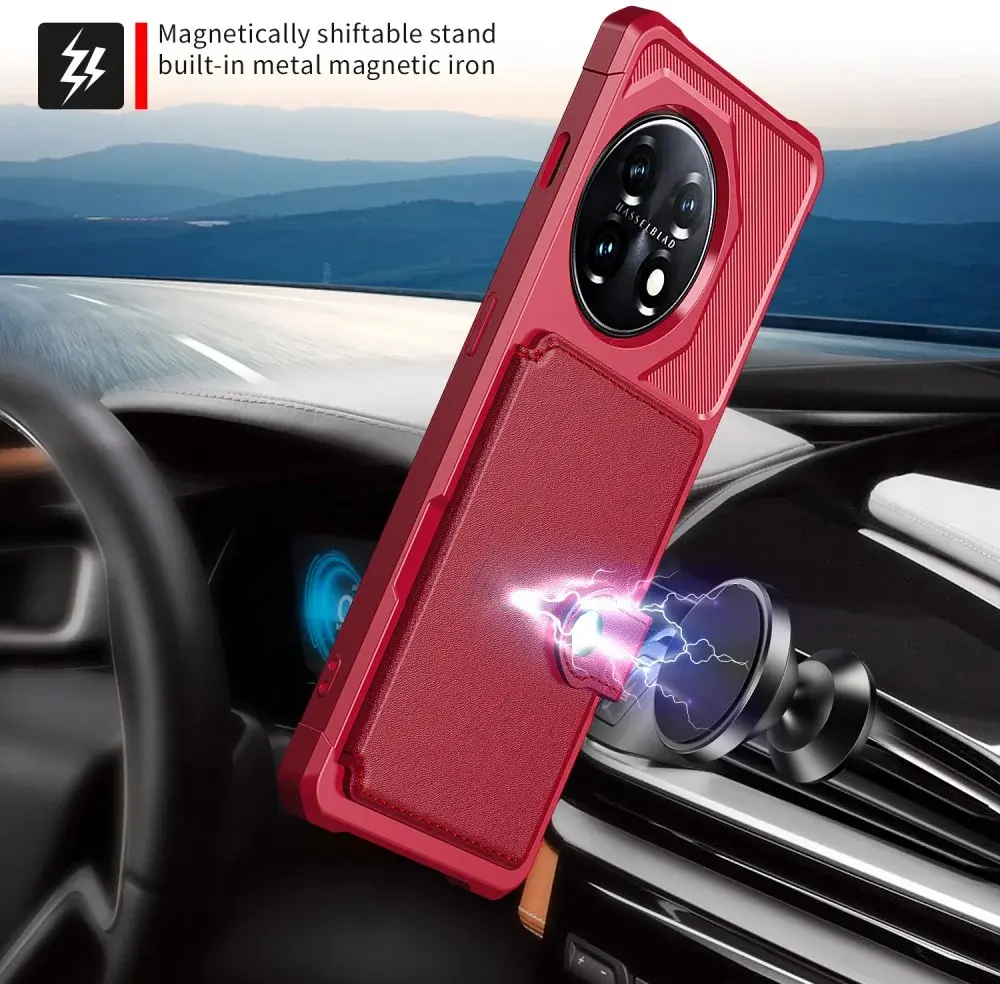 OnePlus 11 3 in 1 Back Cover Portemonnee Hoesje Rood afbeelding 5