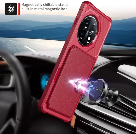 OnePlus 11 3 in 1 Back Cover Portemonnee Hoesje Rood afbeelding 5