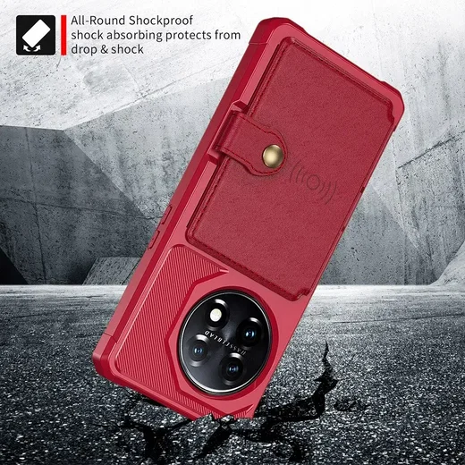 OnePlus 11 3 in 1 Back Cover Portemonnee Hoesje Rood afbeelding 6