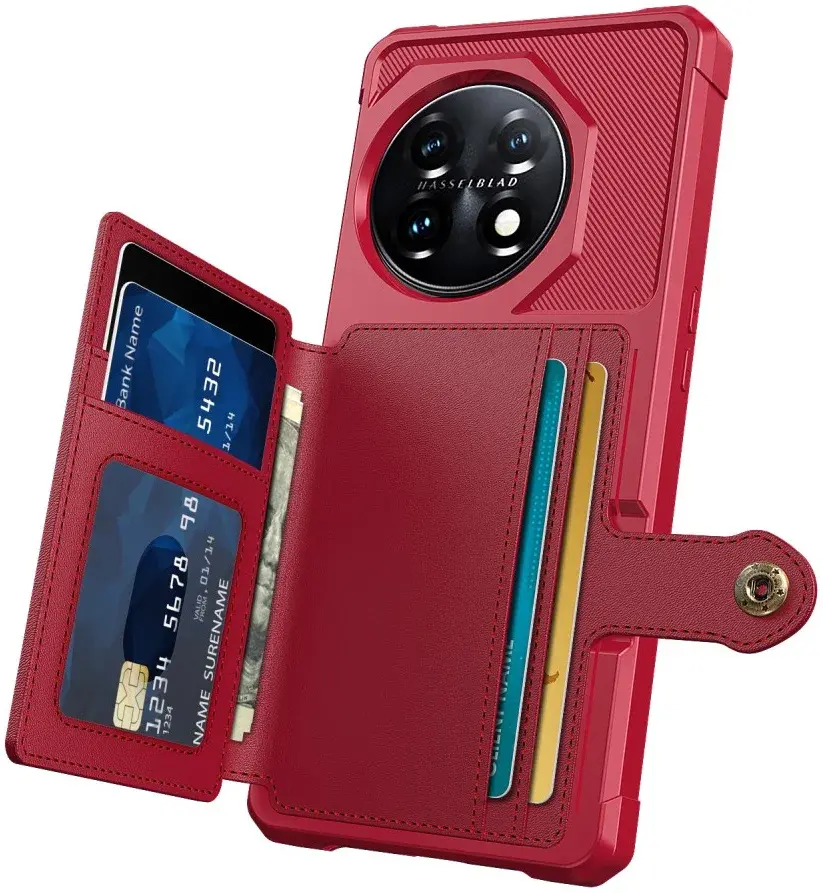 OnePlus 11 3 in 1 Back Cover Portemonnee Hoesje Rood afbeelding 2