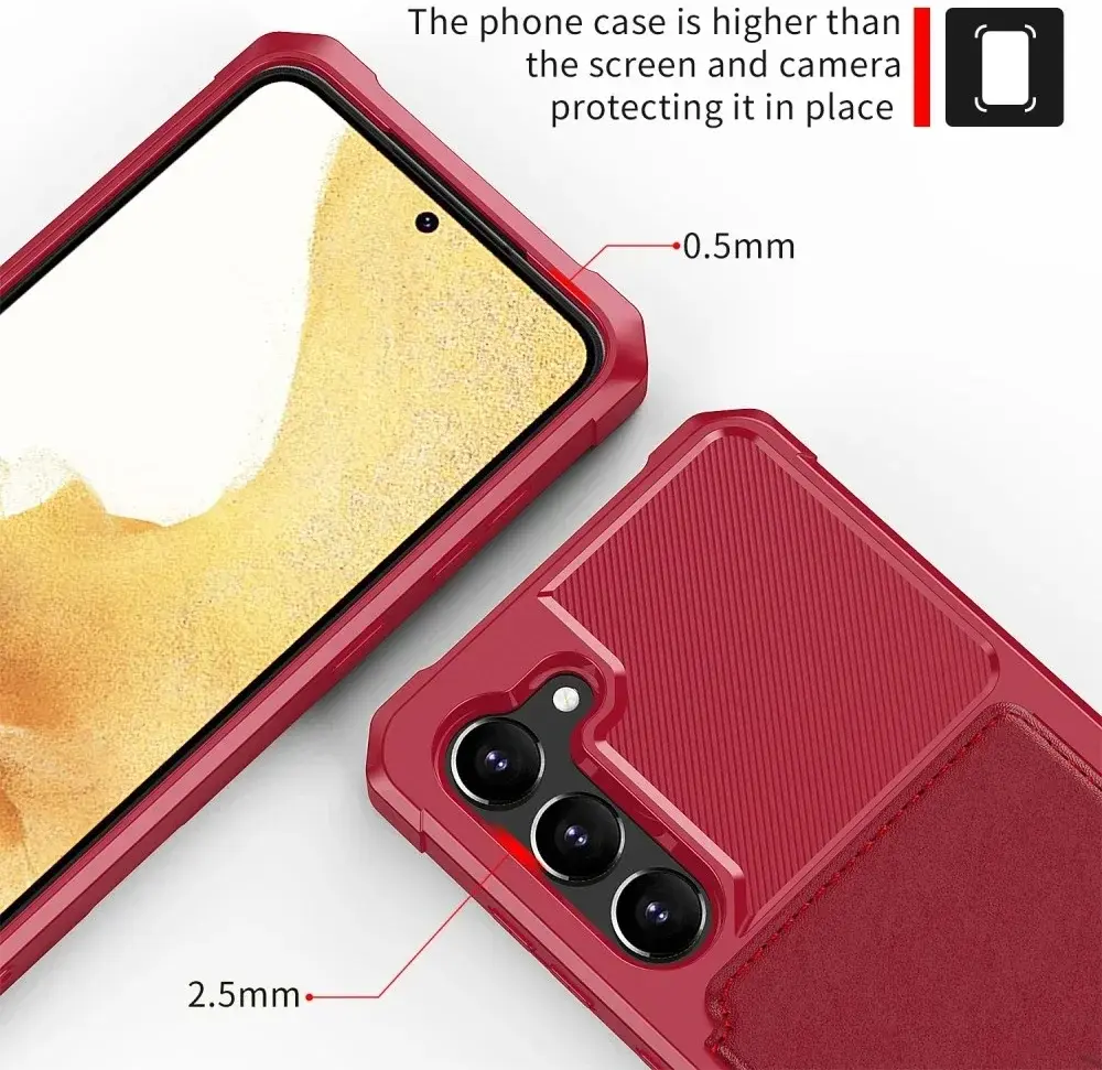 Samsung S23 Plus 3 in 1 Back Cover Portemonnee Hoesje Rood afbeelding 6