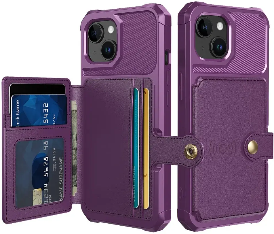 Apple iPhone 15 3 in 1 Back Cover Portemonnee Hoesje Paars afbeelding 1