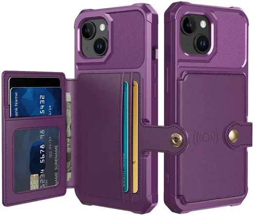 Apple iPhone 15 3 in 1 Back Cover Portemonnee Hoesje Paars afbeelding 1
