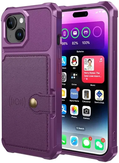 Apple iPhone 15 3 in 1 Back Cover Portemonnee Hoesje Paars afbeelding 2
