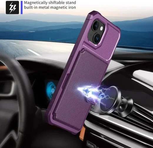 Apple iPhone 15 3 in 1 Back Cover Portemonnee Hoesje Paars afbeelding 4