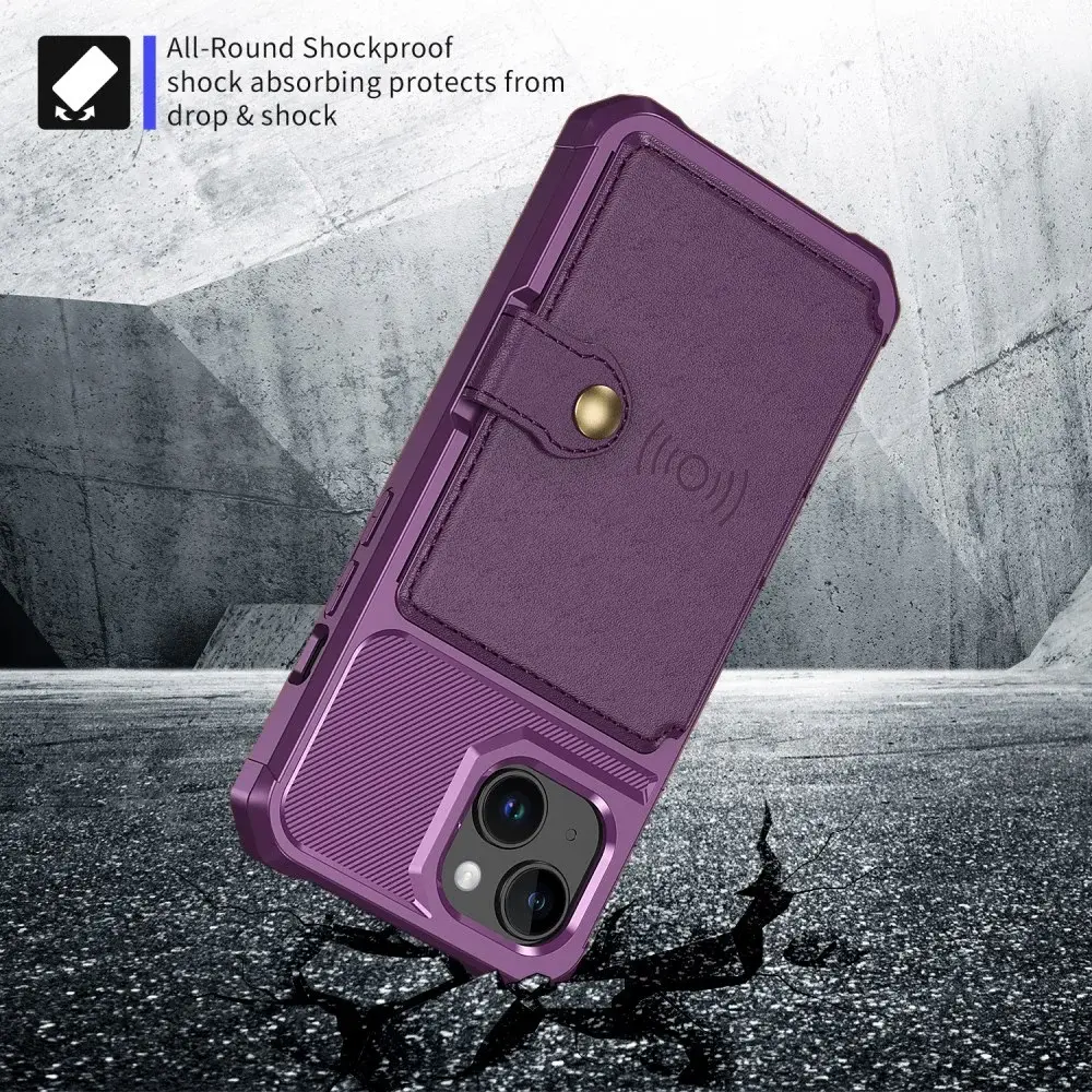 Apple iPhone 15 3 in 1 Back Cover Portemonnee Hoesje Paars afbeelding 8