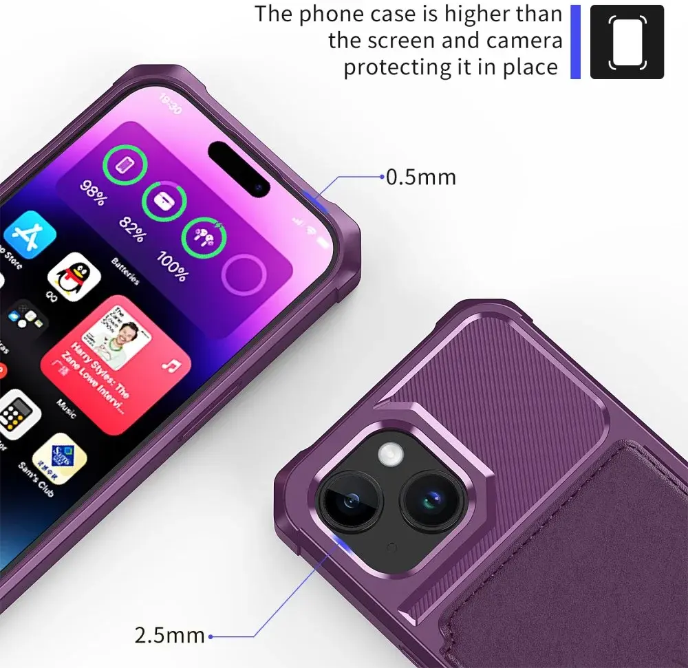 Apple iPhone 15 3 in 1 Back Cover Portemonnee Hoesje Paars afbeelding 9