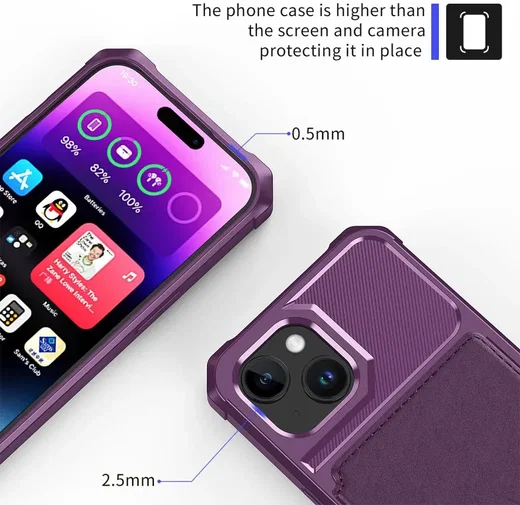 Apple iPhone 15 3 in 1 Back Cover Portemonnee Hoesje Paars afbeelding 9