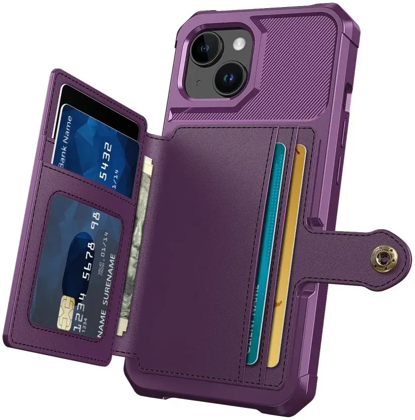 Apple iPhone 15 3 in 1 Back Cover Portemonnee Hoesje Paars afbeelding 10