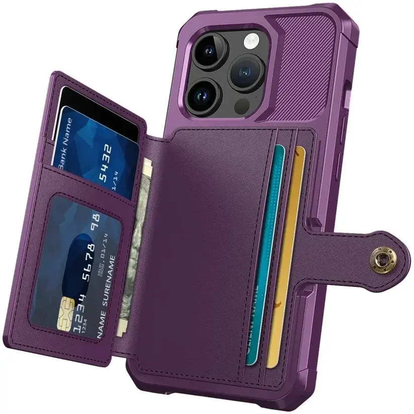 Apple iPhone 15 Pro 3 in 1 Back Cover Portemonnee Hoesje Paars afbeelding 5
