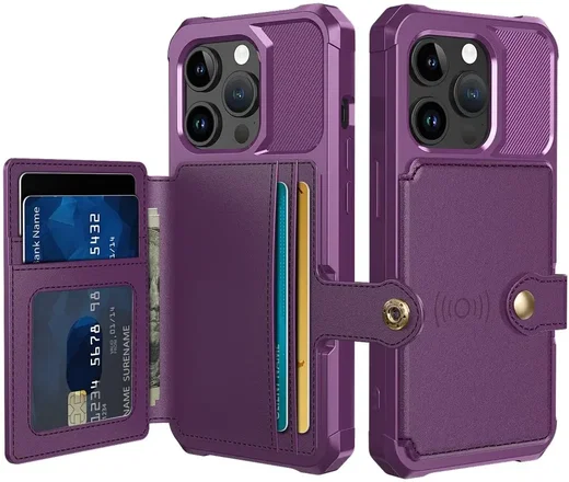 Apple iPhone 15 Pro Max 3 in 1 Back Cover Portemonnee Hoesje Paars afbeelding 1