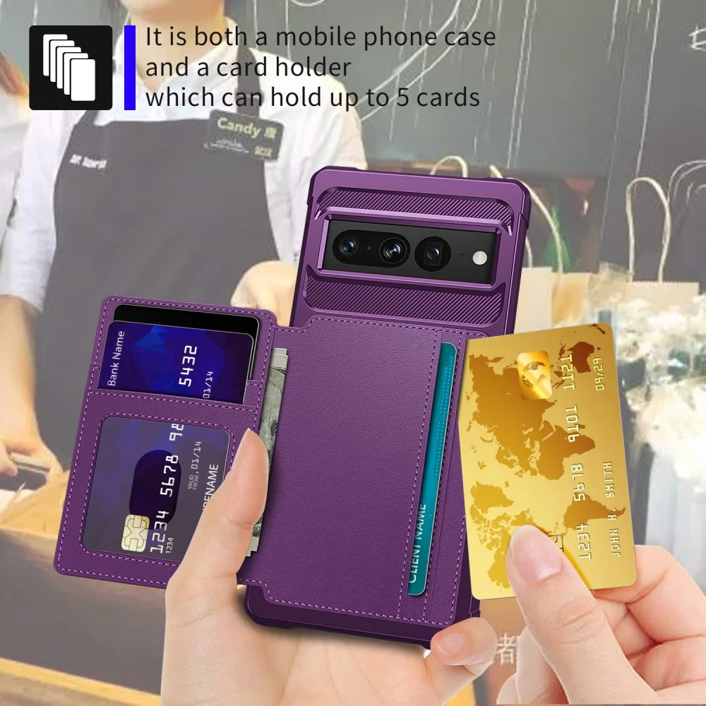 Google Pixel 7 Pro 3 in 1 Back Cover Portemonnee Hoesje Paars afbeelding 5