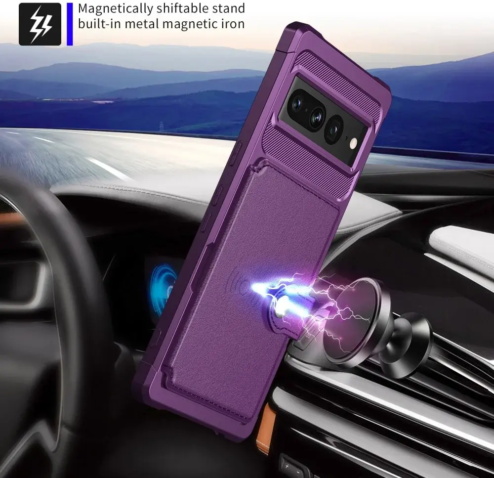 Google Pixel 7 Pro 3 in 1 Back Cover Portemonnee Hoesje Paars afbeelding 6