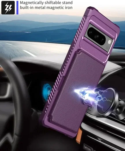 Google Pixel 8 Pro 3 in 1 Back Cover Portemonnee Hoesje Paars afbeelding 5
