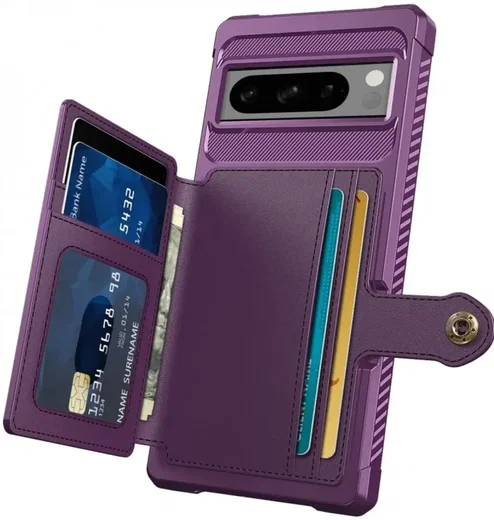 Google Pixel 8 Pro 3 in 1 Back Cover Portemonnee Hoesje Paars afbeelding 1