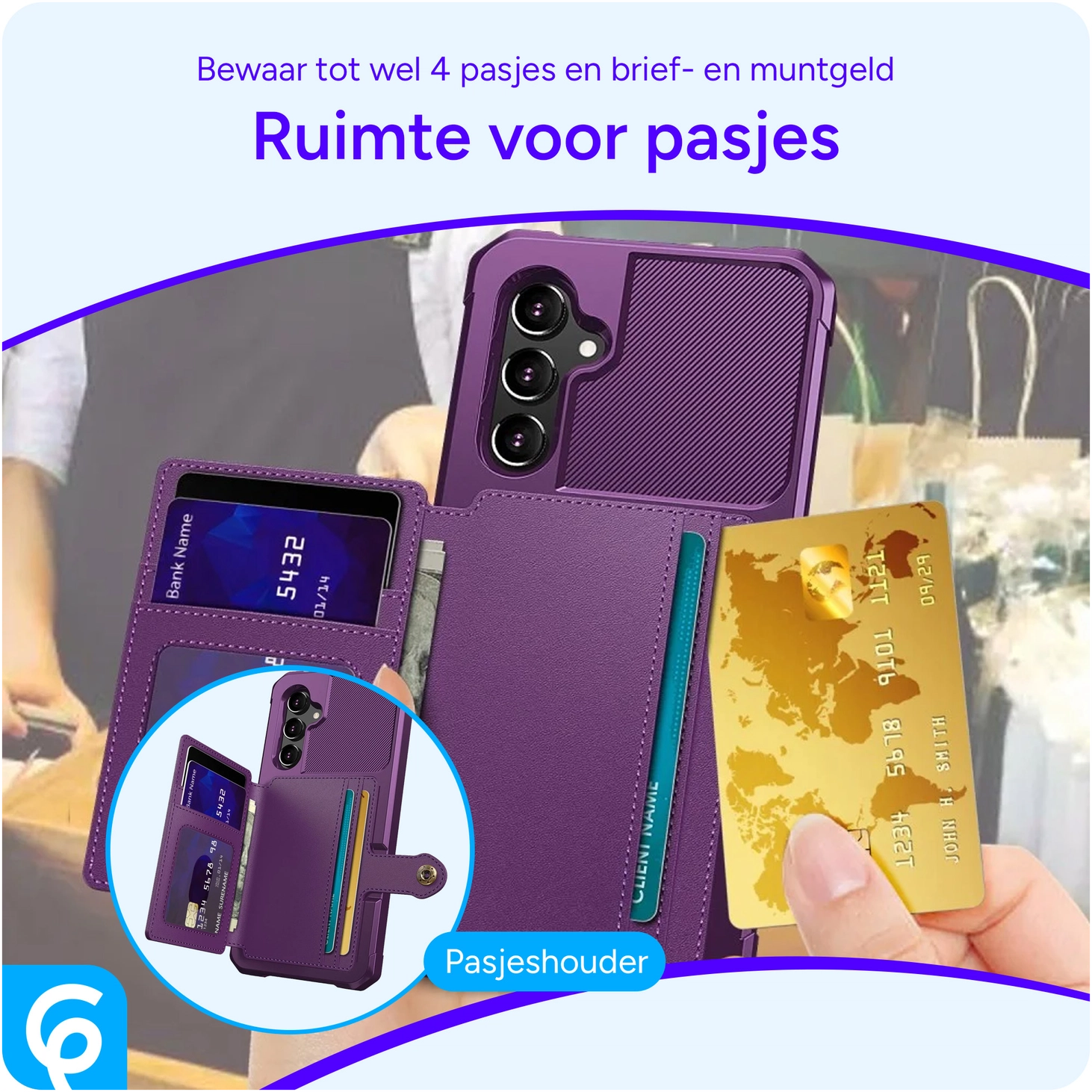 Samsung Galaxy A54 3 in 1 Back Cover Portemonnee Hoesje Paars afbeelding 3