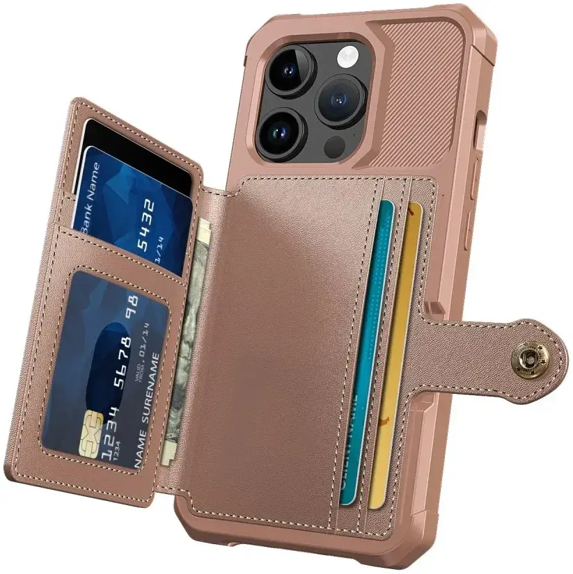 Apple iPhone 15 Pro 3 in 1 Back Cover Portemonnee Hoesje Roze afbeelding 5