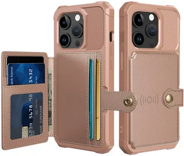 Apple iPhone 15 Pro Max 3 in 1 Back Cover Portemonnee Hoesje Roze