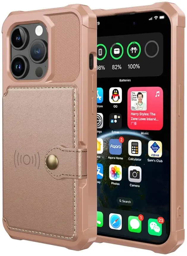 Apple iPhone 15 Pro Max 3 in 1 Back Cover Portemonnee Hoesje Roze afbeelding 2