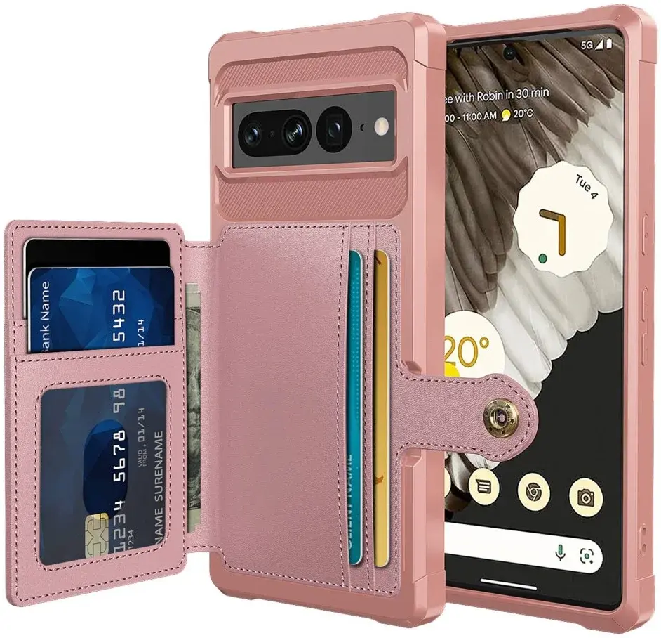 Google Pixel 7 Pro 3 in 1 Back Cover Portemonnee Hoesje Roze afbeelding 1