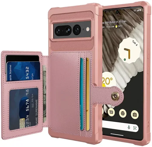 Google Pixel 7 Pro 3 in 1 Back Cover Portemonnee Hoesje Roze afbeelding 1