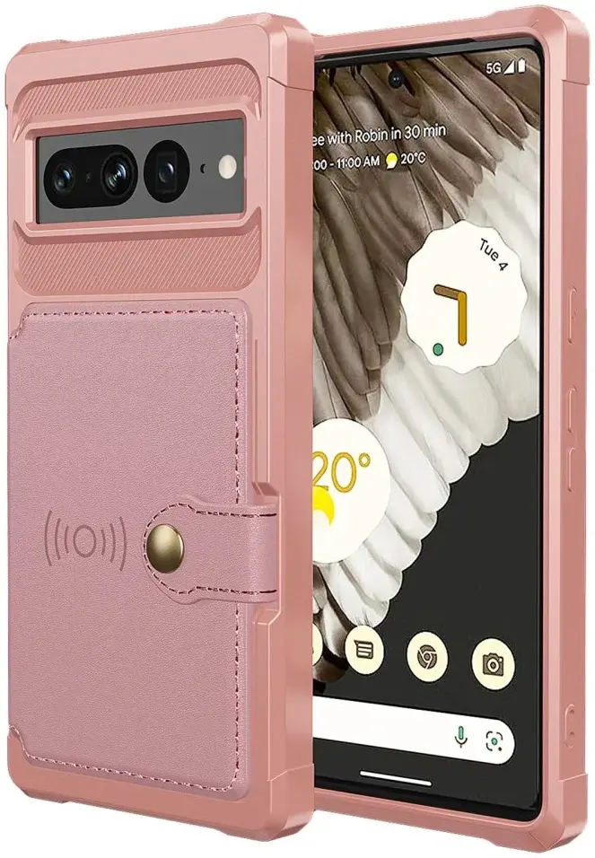 Google Pixel 7 Pro 3 in 1 Back Cover Portemonnee Hoesje Roze afbeelding 2