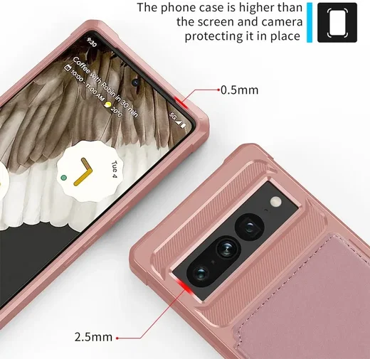 Google Pixel 7 Pro 3 in 1 Back Cover Portemonnee Hoesje Roze afbeelding 9