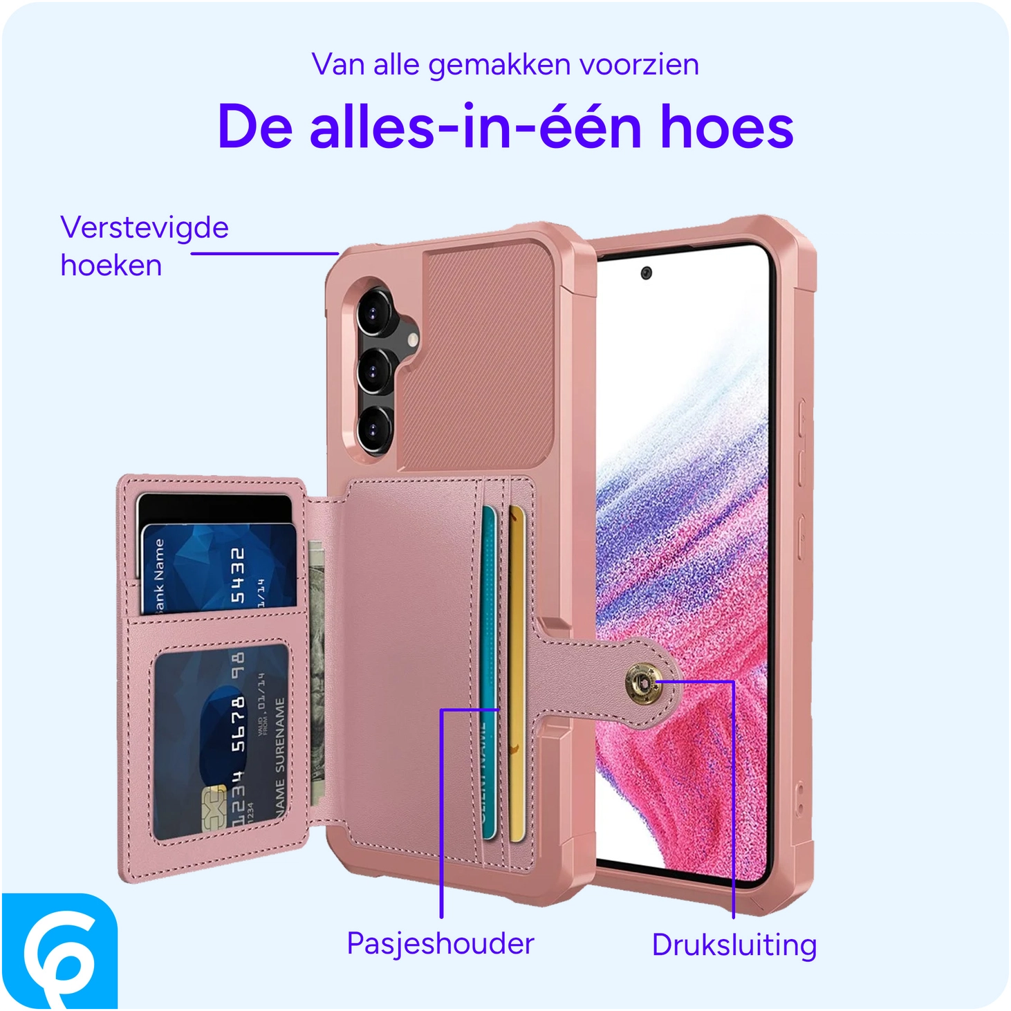 Samsung Galaxy A54 3 in 1 Back Cover Portemonnee Hoesje Roze afbeelding 5