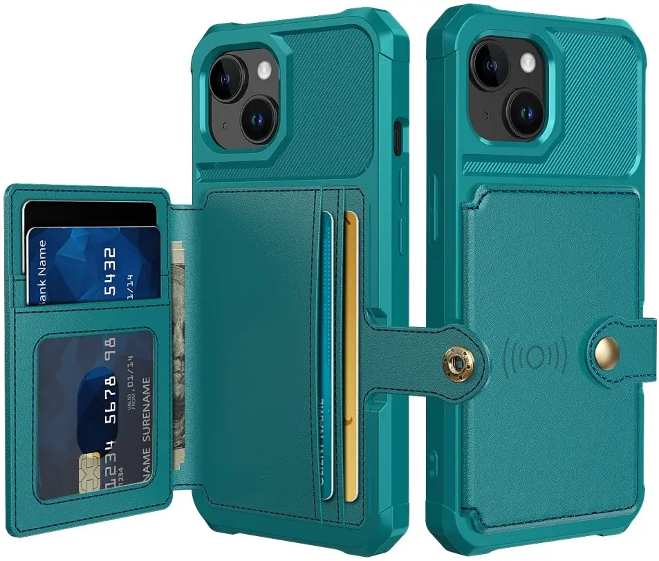 Apple iPhone 15 3 in 1 Back Cover Portemonnee Hoesje Groen afbeelding 1