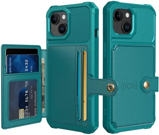 Apple iPhone 15 3 in 1 Back Cover Portemonnee Hoesje Groen afbeelding 1