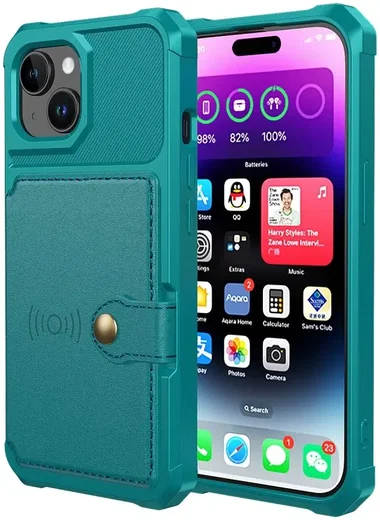Apple iPhone 15 3 in 1 Back Cover Portemonnee Hoesje Groen afbeelding 2