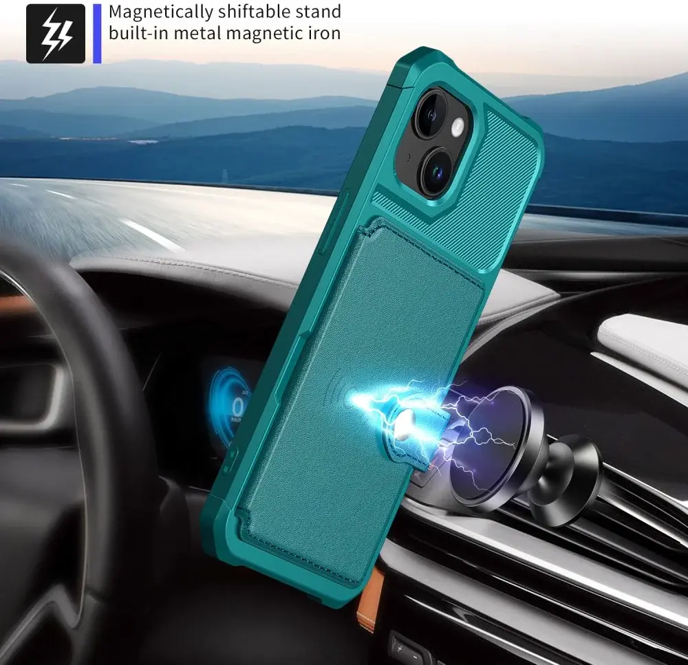 Apple iPhone 15 3 in 1 Back Cover Portemonnee Hoesje Groen afbeelding 4