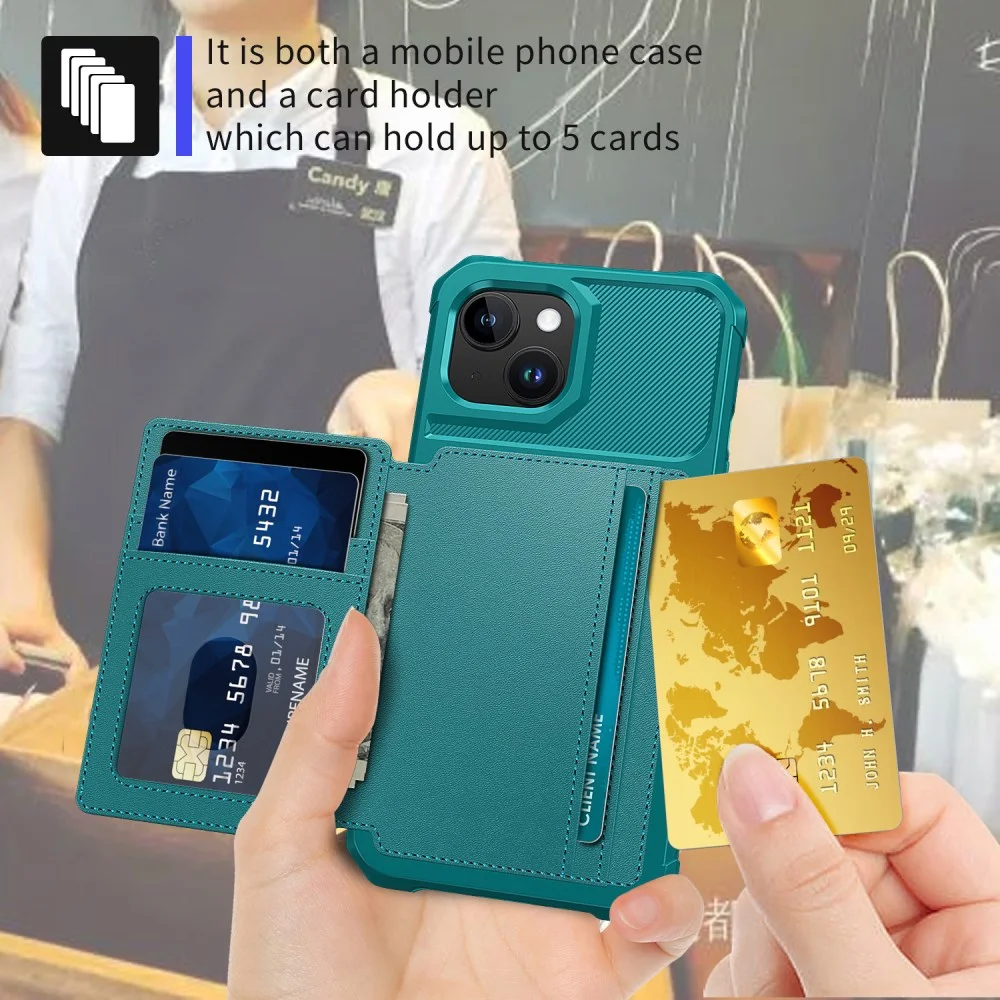 Apple iPhone 15 3 in 1 Back Cover Portemonnee Hoesje Groen afbeelding 6