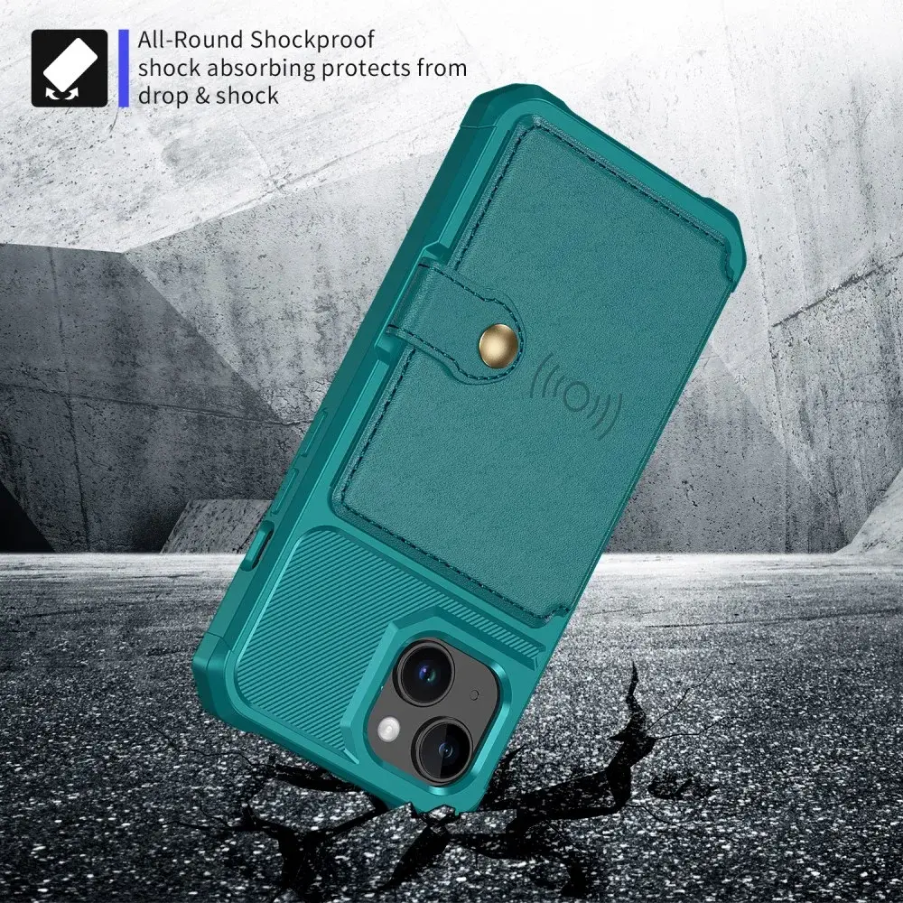 Apple iPhone 15 3 in 1 Back Cover Portemonnee Hoesje Groen afbeelding 8