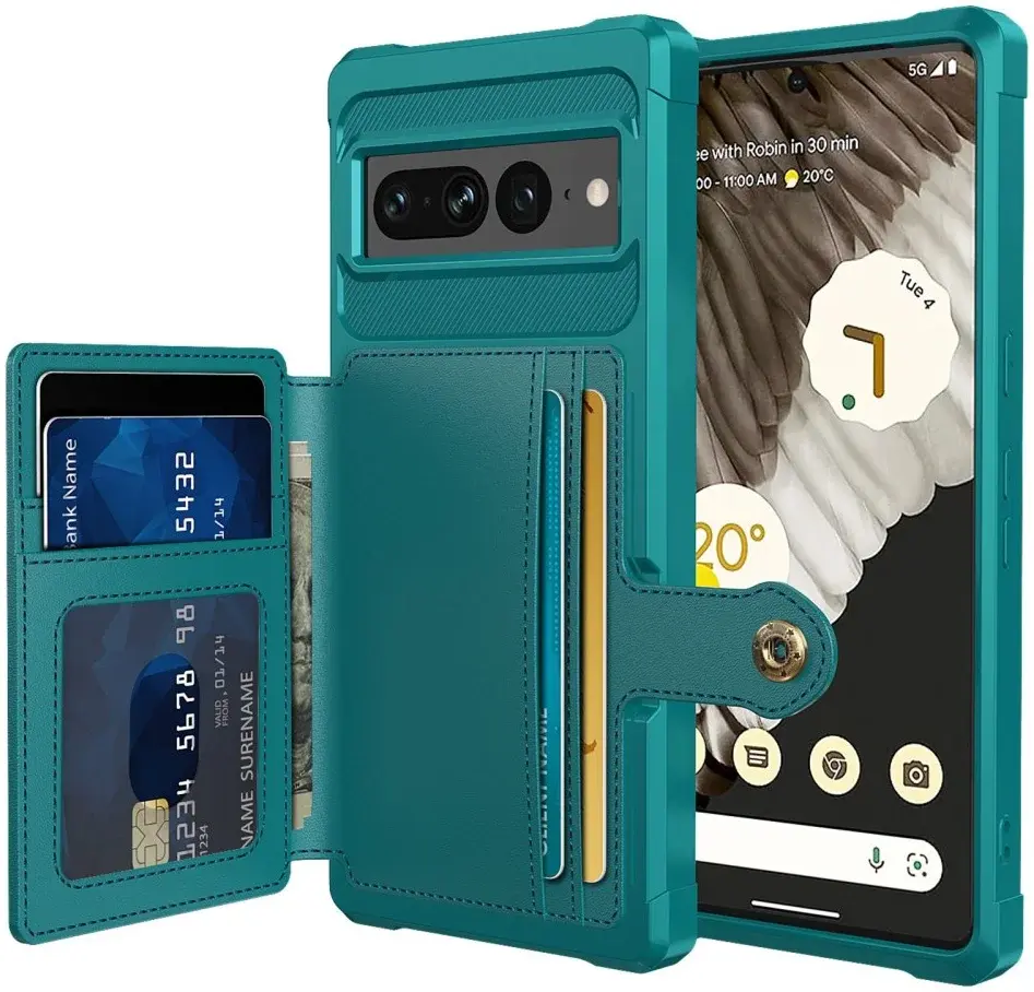 Google Pixel 7 Pro 3 in 1 Back Cover Portemonnee Hoesje Groen afbeelding 1