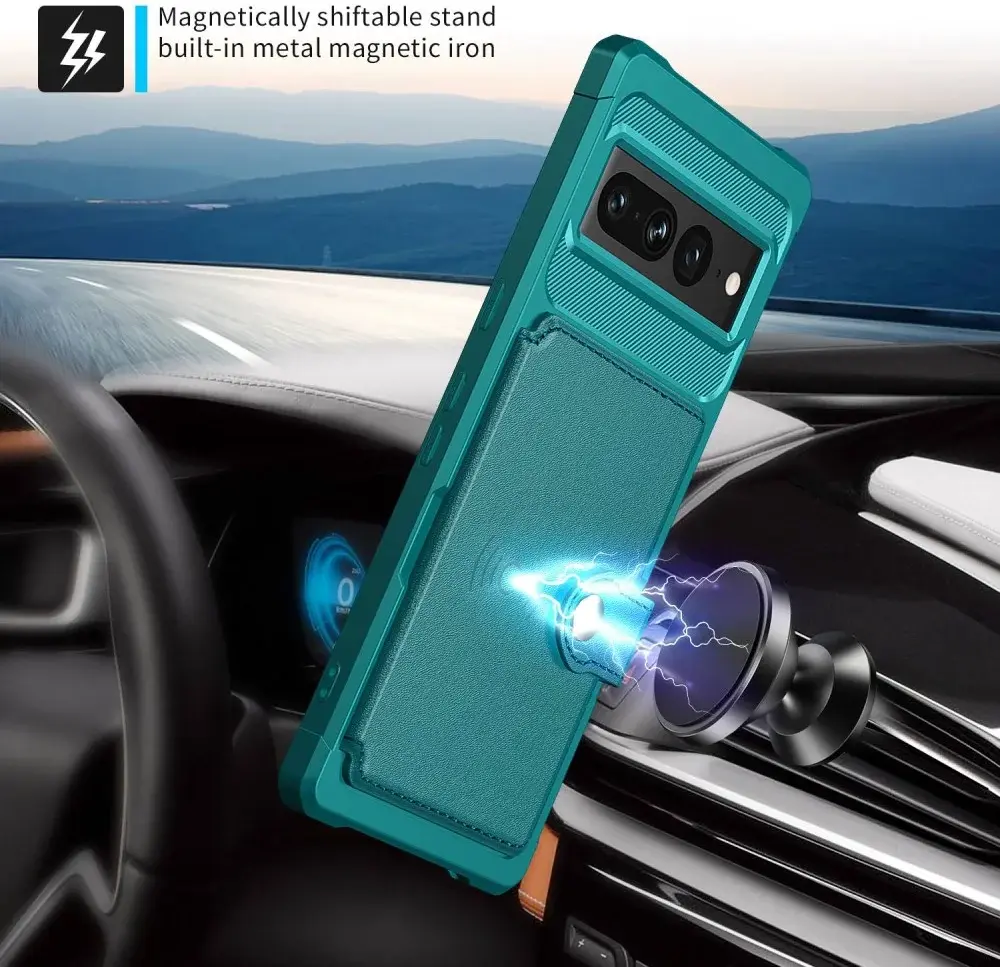 Google Pixel 7 Pro 3 in 1 Back Cover Portemonnee Hoesje Groen afbeelding 5