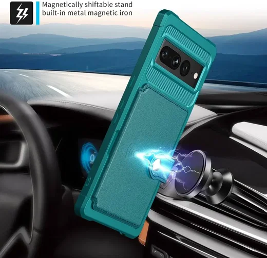 Google Pixel 7 Pro 3 in 1 Back Cover Portemonnee Hoesje Groen afbeelding 5