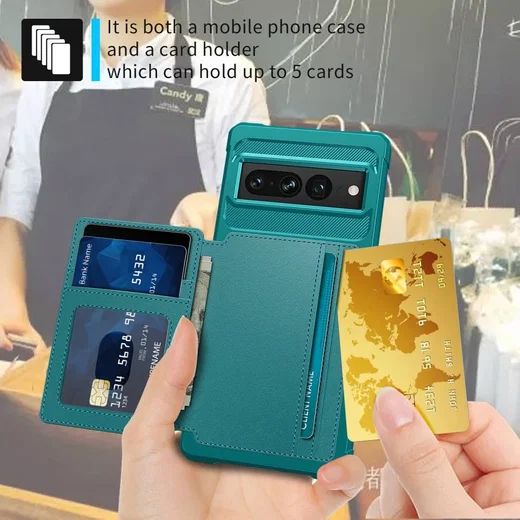 Google Pixel 7 Pro 3 in 1 Back Cover Portemonnee Hoesje Groen afbeelding 8