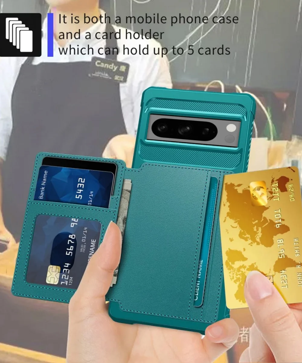 Google Pixel 8 Pro 3 in 1 Back Cover Portemonnee Hoesje Groen afbeelding 4