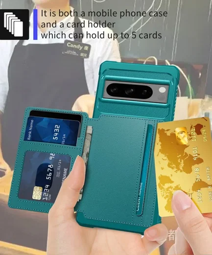 Google Pixel 8 Pro 3 in 1 Back Cover Portemonnee Hoesje Groen afbeelding 4